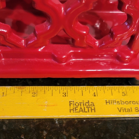 Red Enameled Cast Iron Napkin/ Letter Holder Country Style 5"×5.5"× 3 5" - Picture 7 of 8